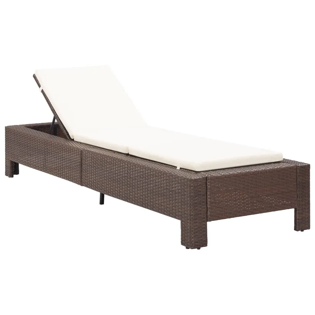 vidaXL Lettino Prendisole con Cuscino Marrone in Polyrattan