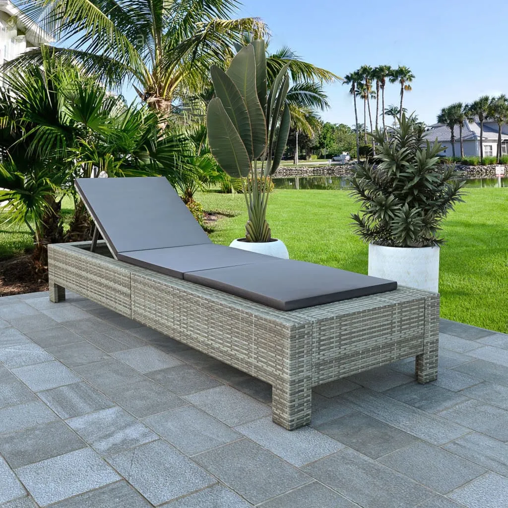 vidaXL Lettino Prendisole con Cuscino in Polyrattan Grigio