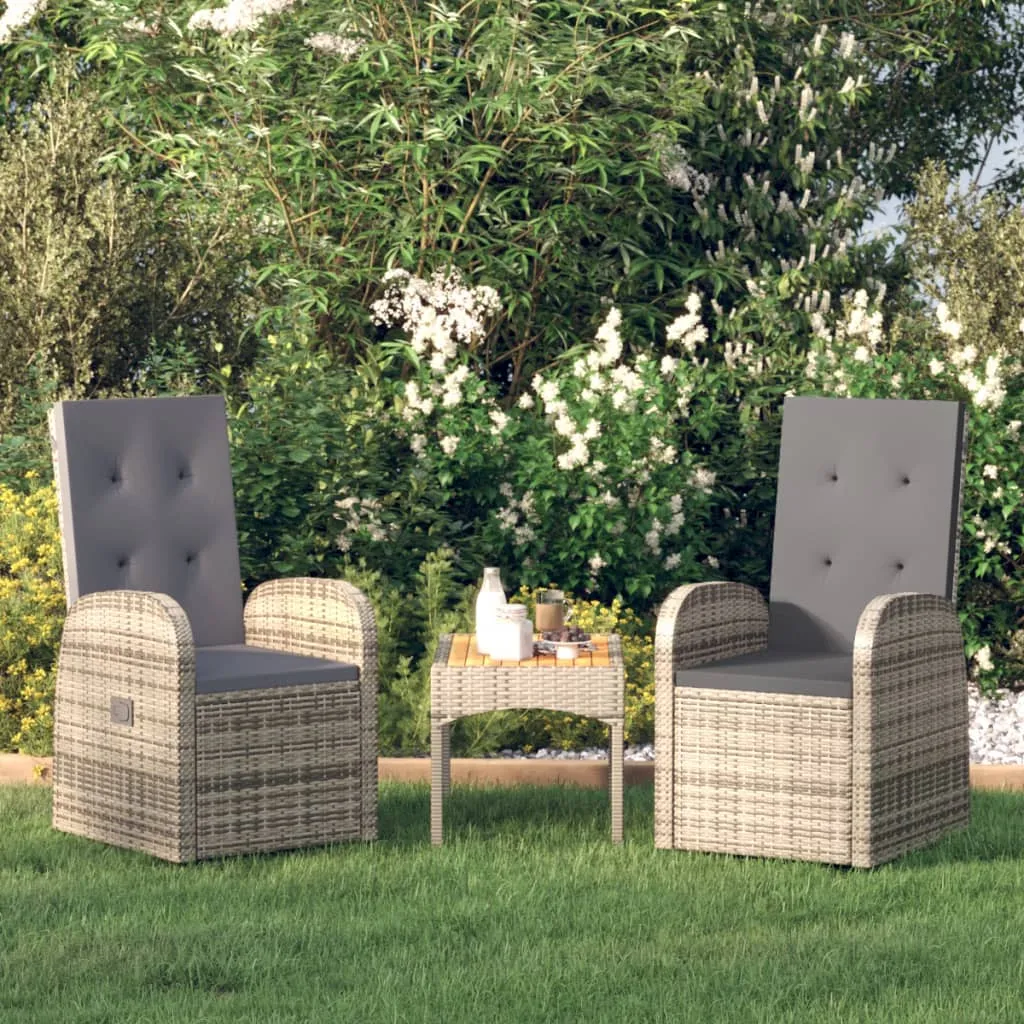 vidaXL Sedie da Giardino Reclinabili 2 pz e Cuscini Polyrattan Grigio