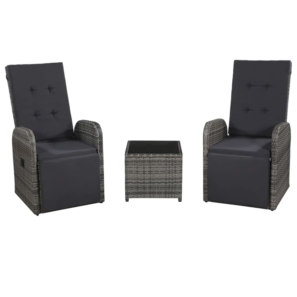 vidaXL Set da Bistrot 3 pz con Cuscini in Polyrattan Grigio