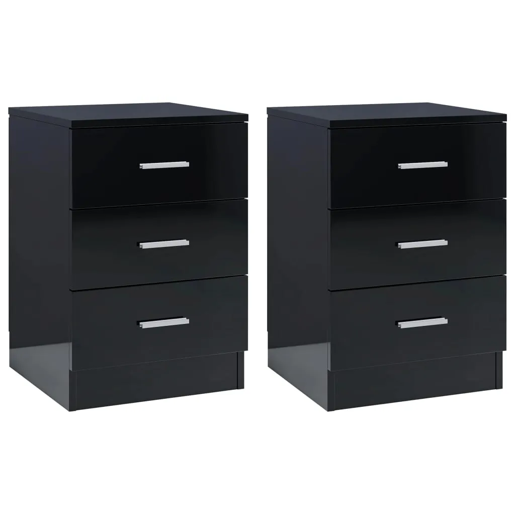 vidaXL Comodini 2pz Nero Lucido 38x35x56 cm in Legno Multistrato