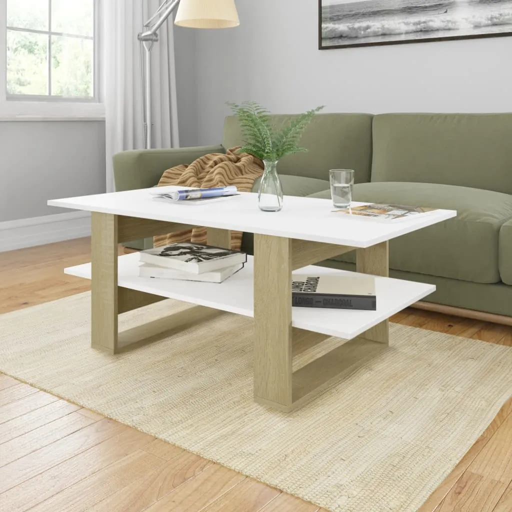 vidaXL Tavolino Bianco e Rovere Sonoma 110x55x42 cm Legno Multistrato