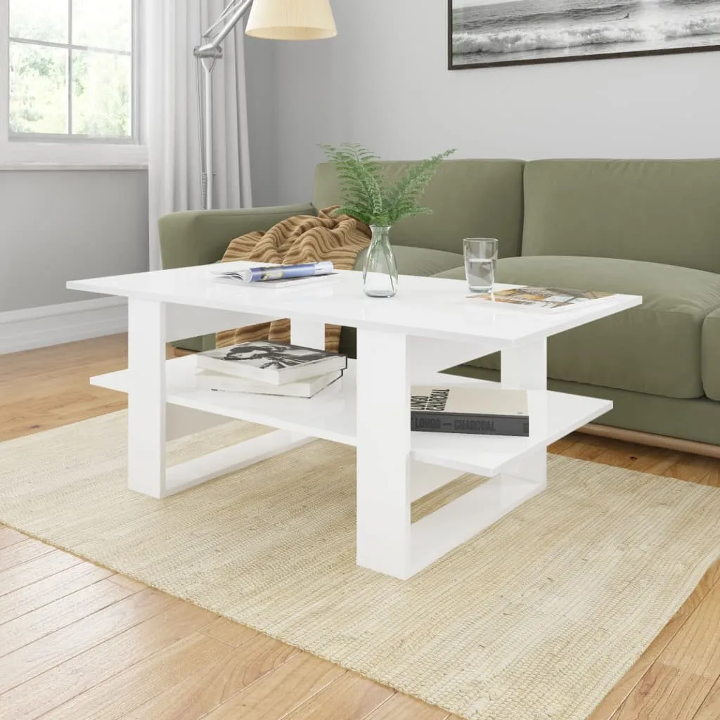 vidaXL Tavolino da Salotto Bianco Lucido 110x55x42cm Legno Multistrato