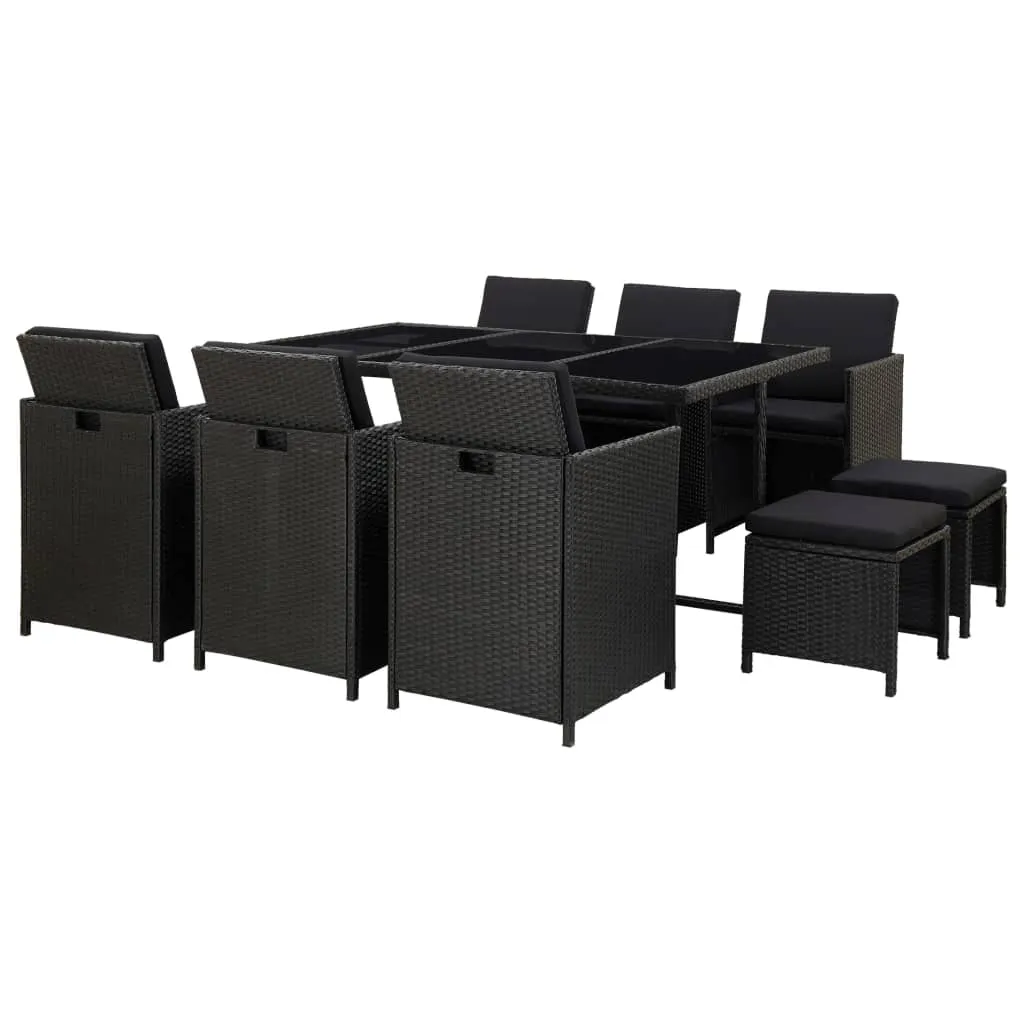 vidaXL Set da Pranzo da Giardino 11 pz con Cuscini in Polyrattan Nero