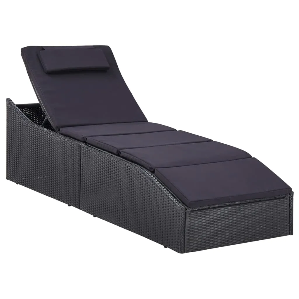 vidaXL Lettino Prendisole con Cuscino in Polyrattan Nero