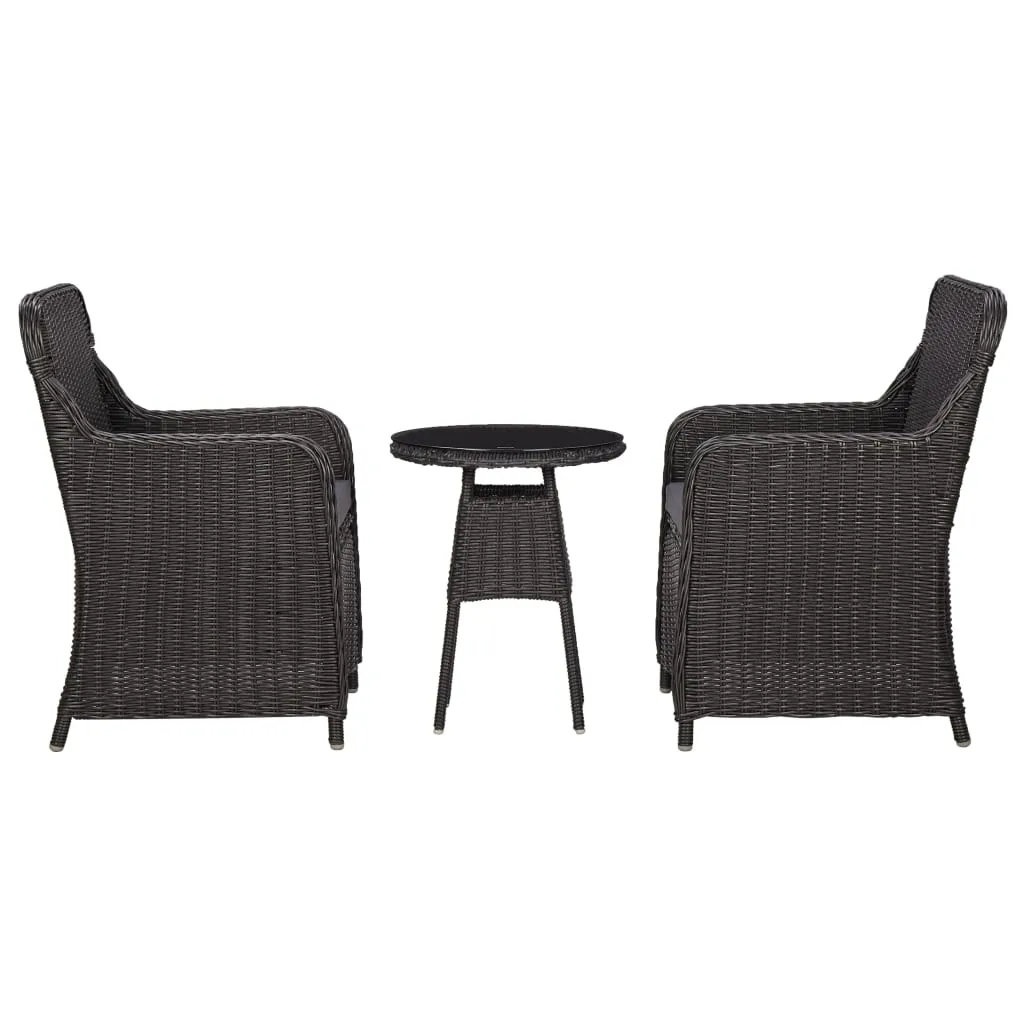 vidaXL Set Bistrot da Giardino 3 pz con Cuscini in Polyrattan Nero