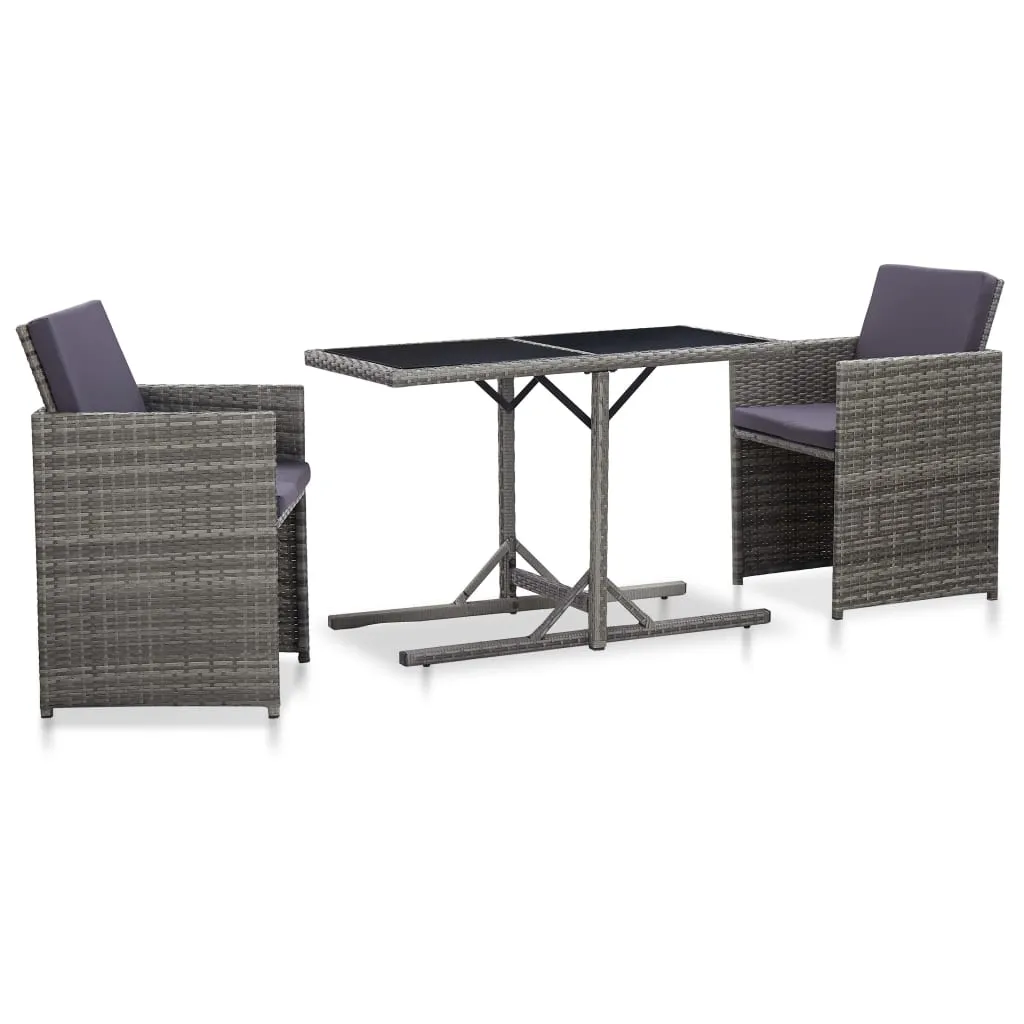 vidaXL Set da Bistrot 3 pz con Cuscini in Polyrattan Grigio