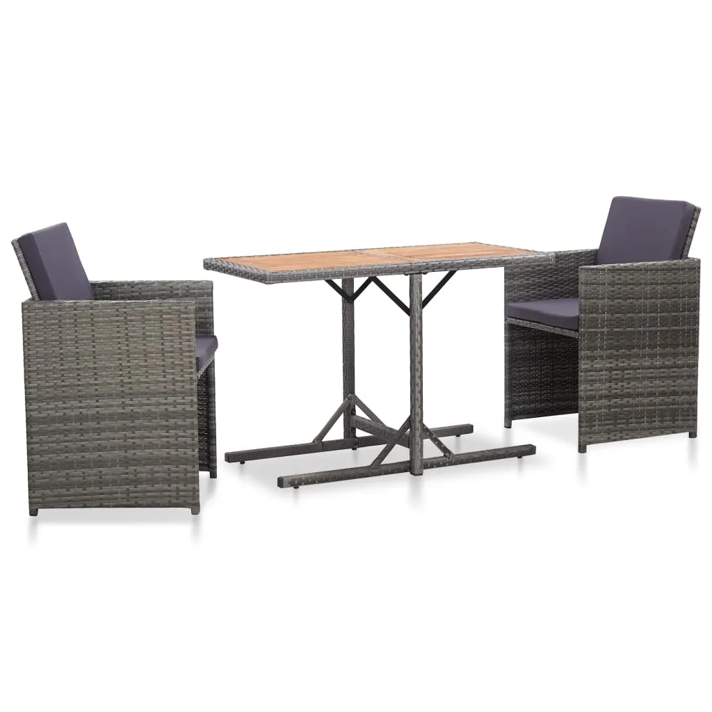 vidaXL Set da Bistrot 3 pz con Cuscini in Polyrattan Grigio