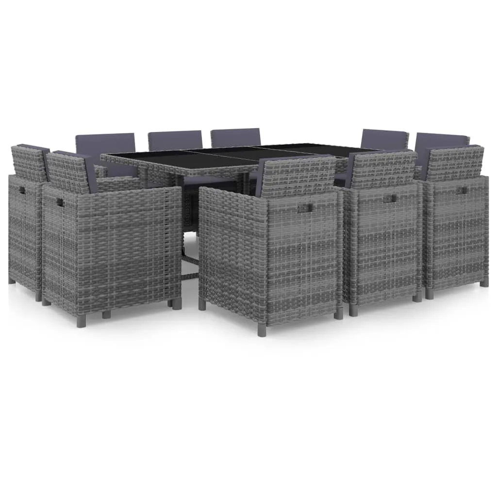 vidaXL Set da Pranzo da Giardino 11 pz con Cuscini Polyrattan Grigio