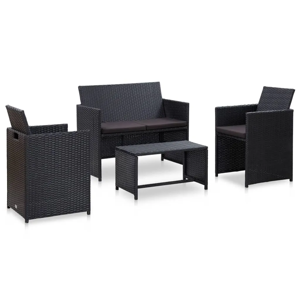 vidaXL Set Divani da Giardino 4 pz con Cuscini in Polyrattan Nero