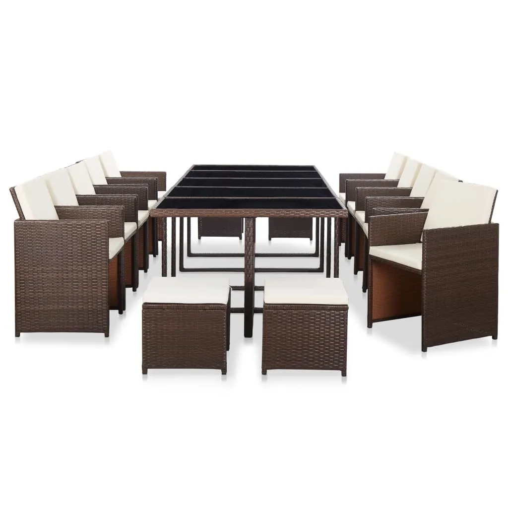 vidaXL Set da Pranzo da Giardino 15 pz con Cuscini Polyrattan Marrone