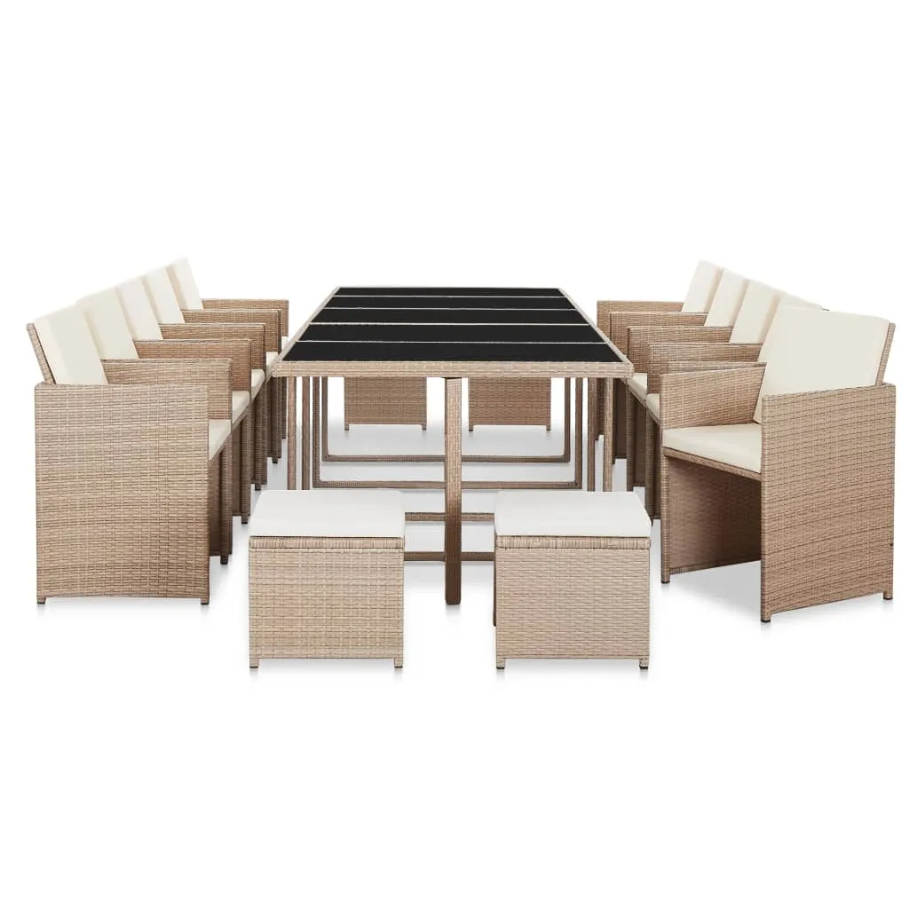 vidaXL Set da Pranzo da Giardino 15 pz con Cuscini in Polyrattan Beige