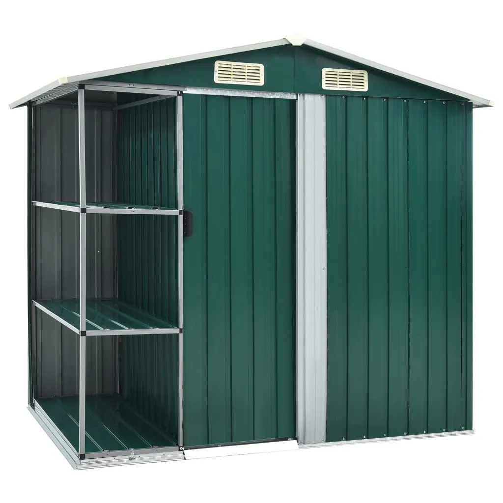 vidaXL Capanno da Giardino con Scaffali Verde 205x130x183 cm in Ferro