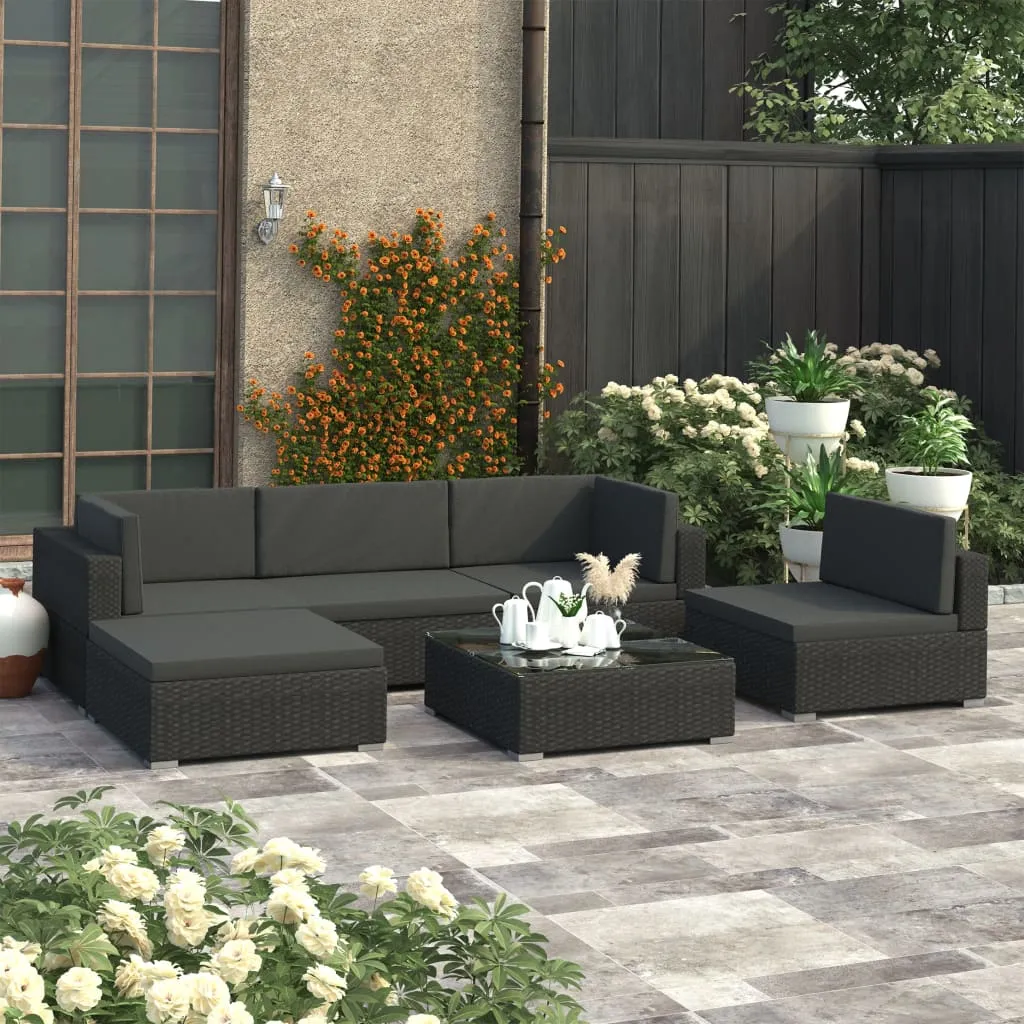 vidaXL Set Divani da Giardino 6 pz con Cuscini in Polyrattan Nero