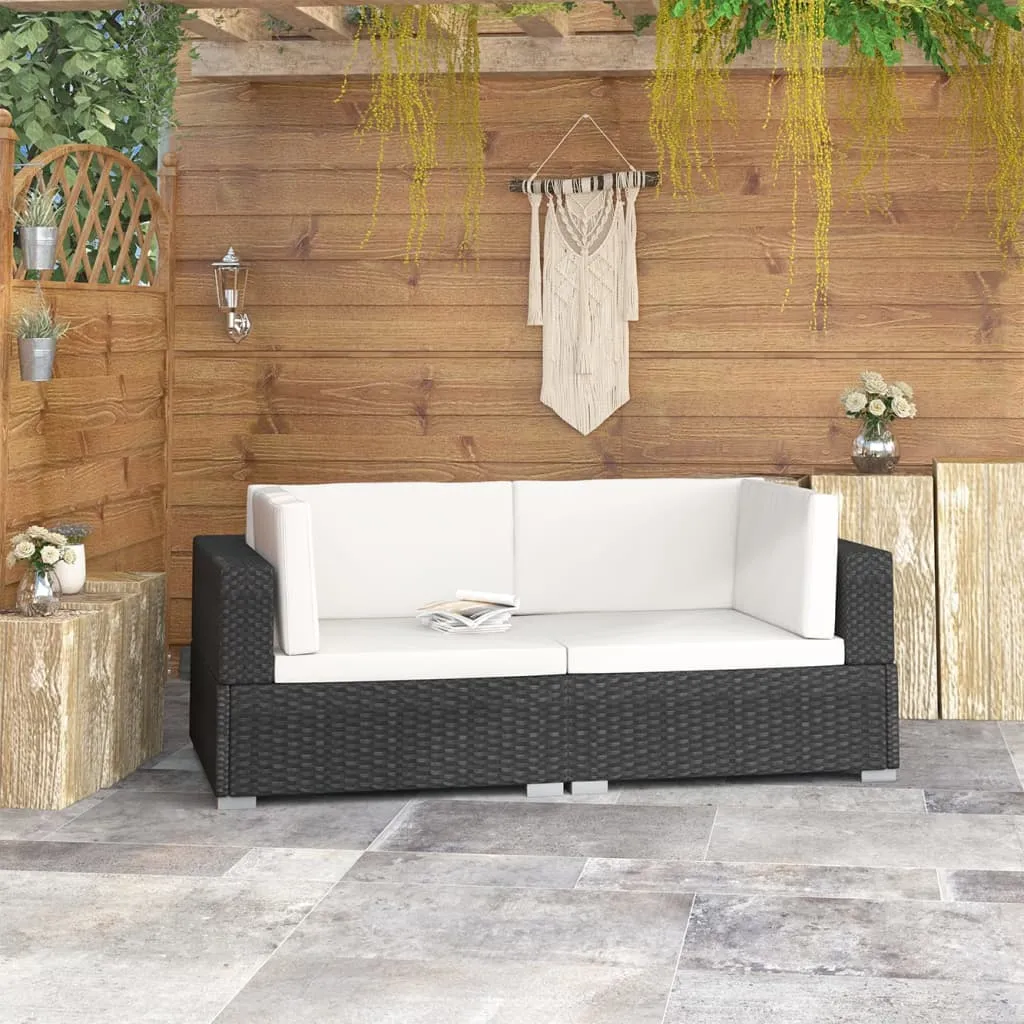 vidaXL Poltrone Modulari ad Angolo con Cuscini 2 pz Polyrattan Nero