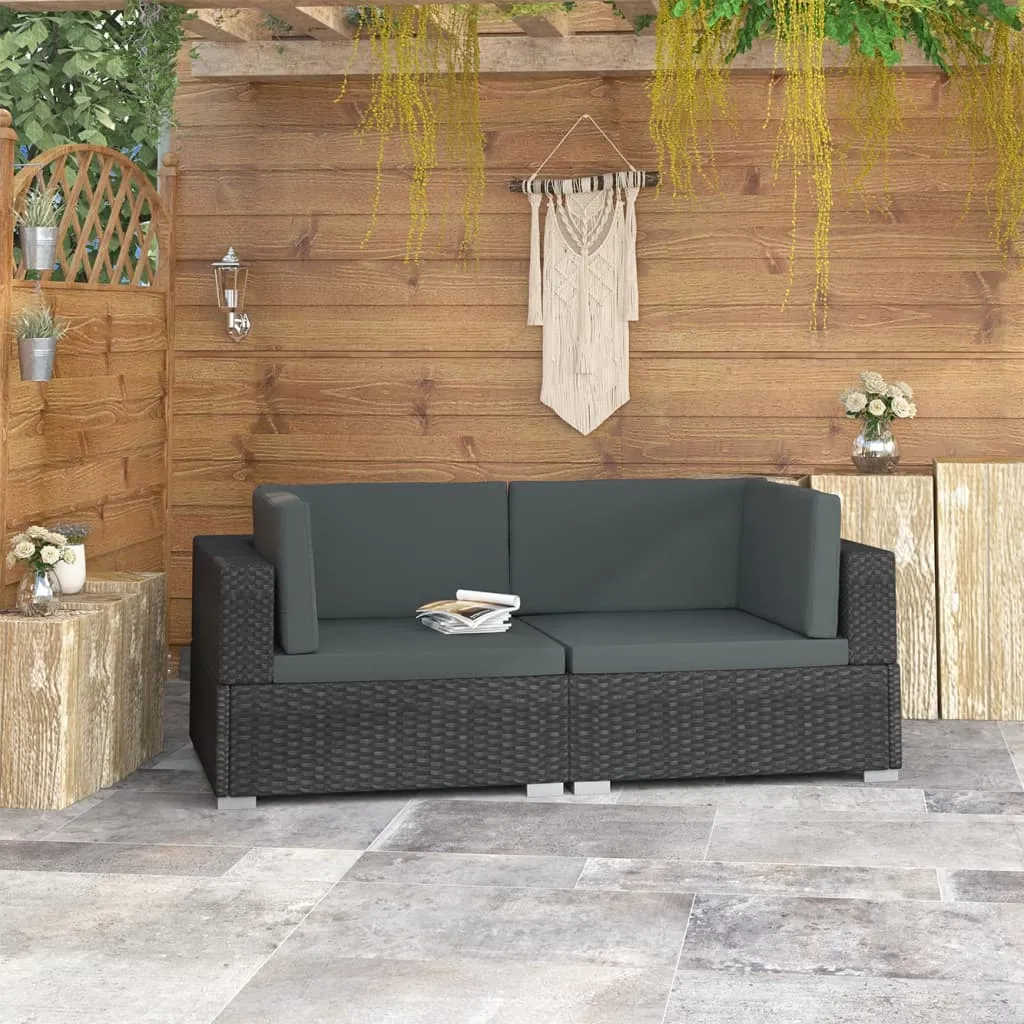 vidaXL Poltrone Modulari ad Angolo con Cuscini 2 pz Polyrattan Nero