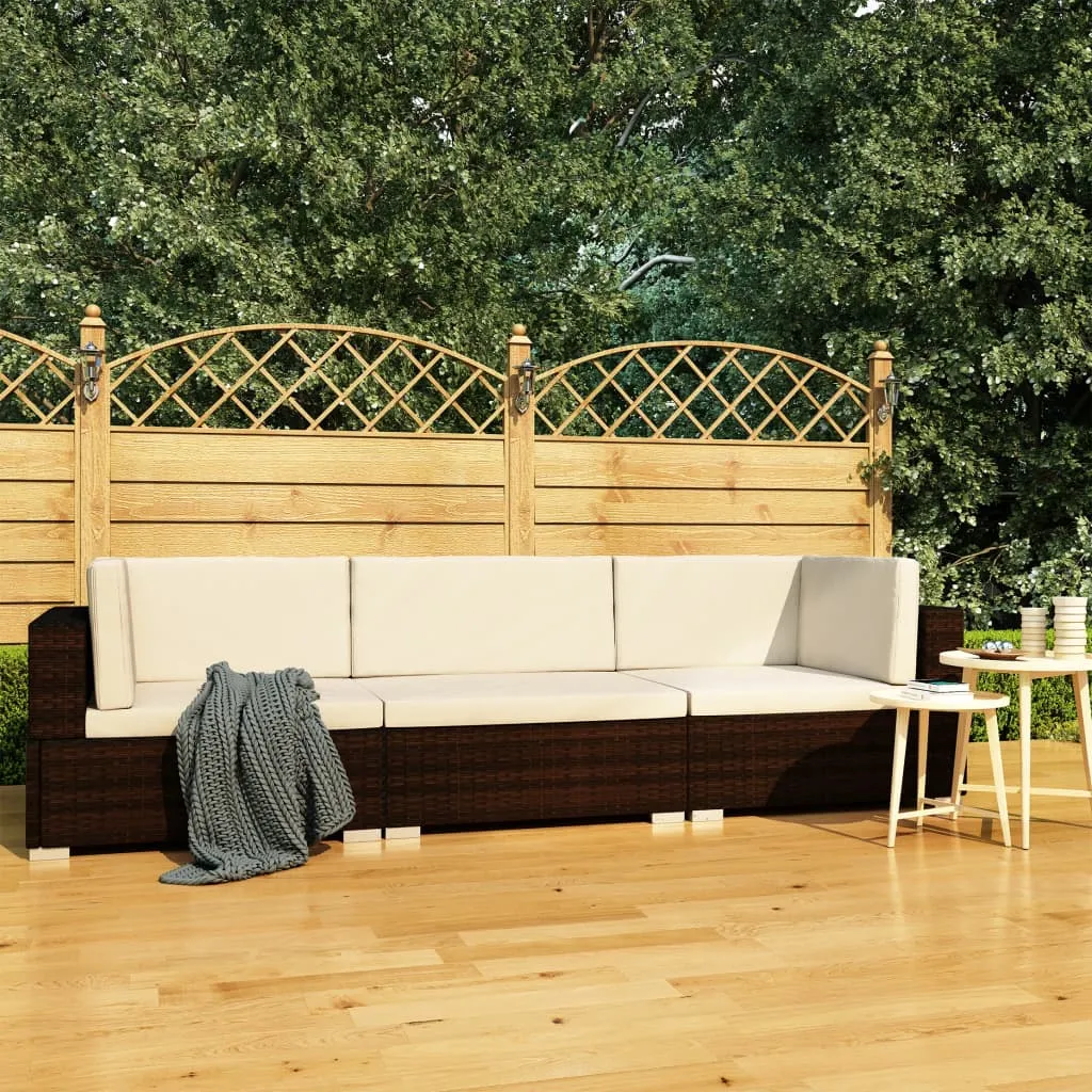 vidaXL Set Divani da Giardino 3 pz con Cuscini in Polyrattan Marrone