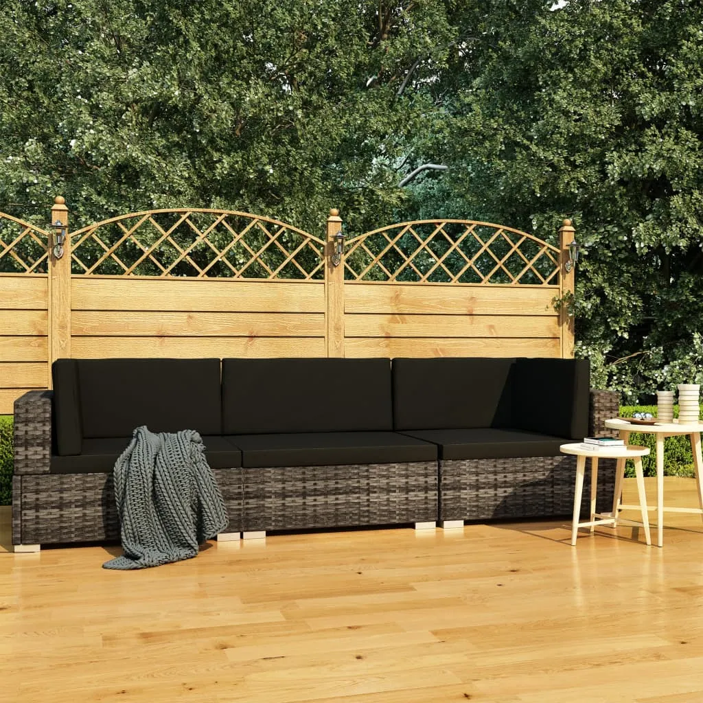 vidaXL Set Divani da Giardino 3 pz con Cuscini in Polyrattan Grigio