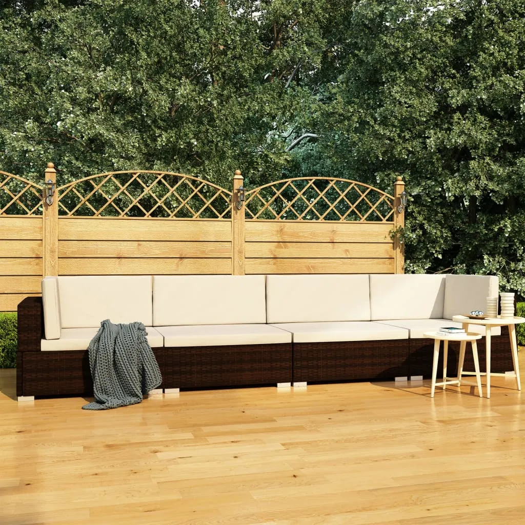 vidaXL Set Divani da Giardino 4 pz con Cuscini in Polyrattan Marrone