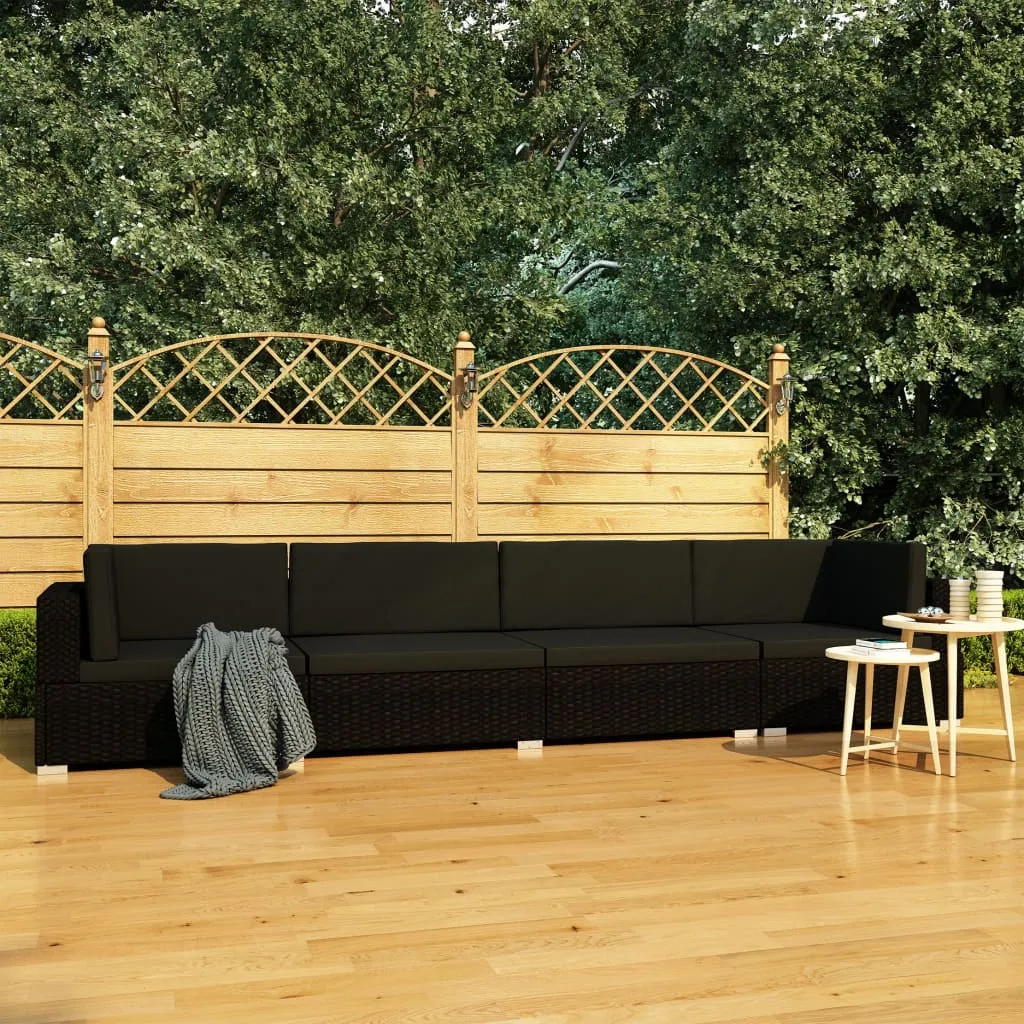 vidaXL Set Divani da Giardino 4 pz con Cuscini in Polyrattan Nero