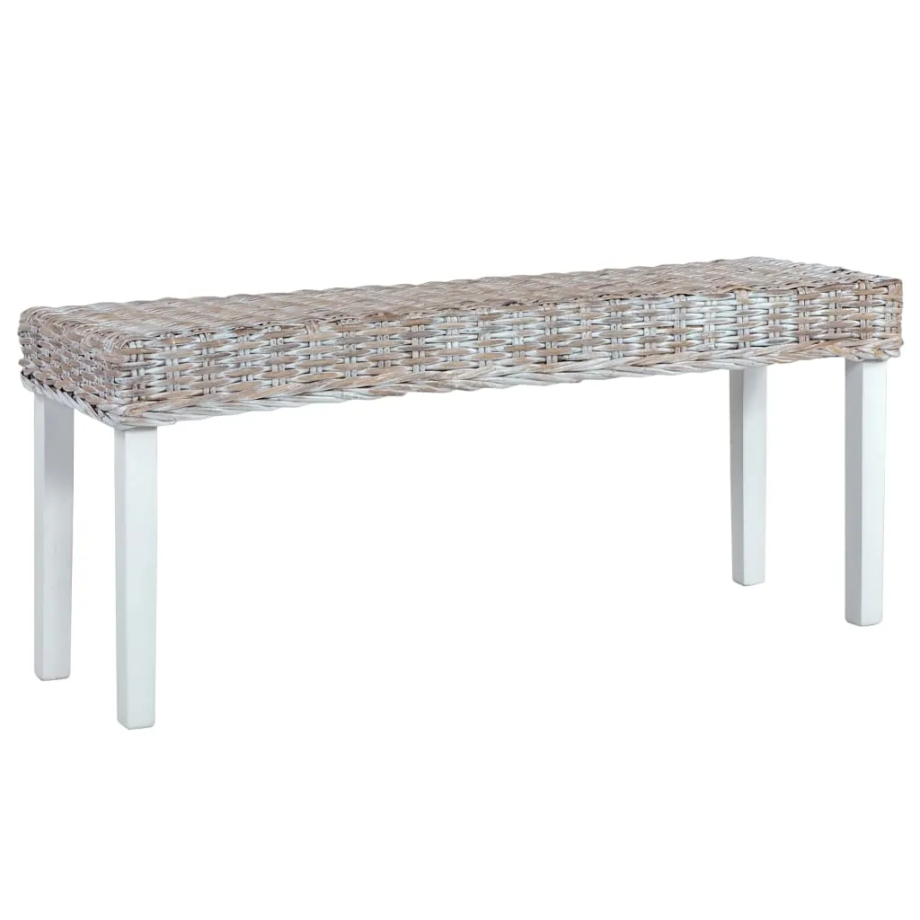 vidaXL Panca 110 cm Bianca in Rattan Naturale Kubu e Massello di Mango