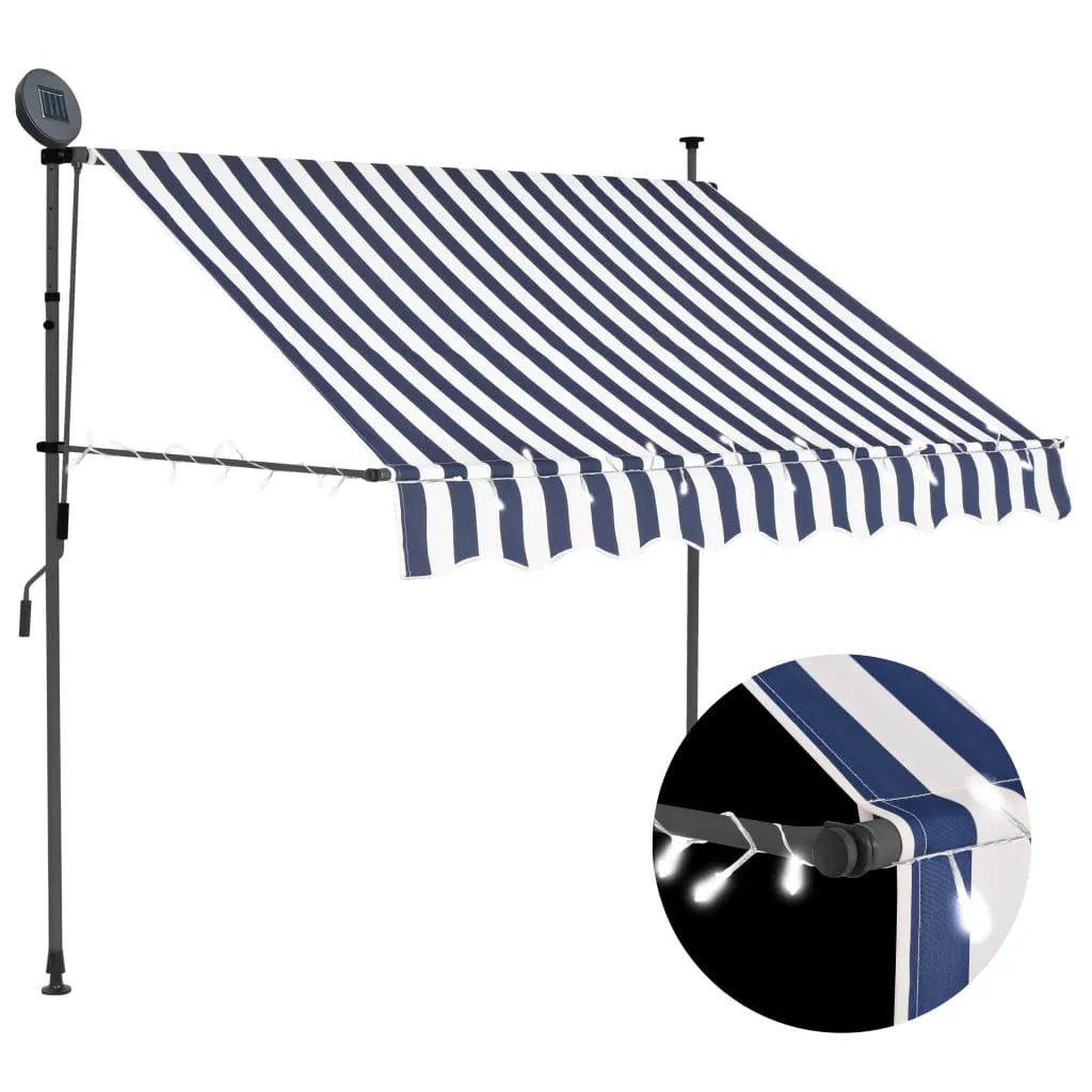 vidaXL Tenda da Sole Retrattile Manuale con LED 150 cm Blu e Bianca