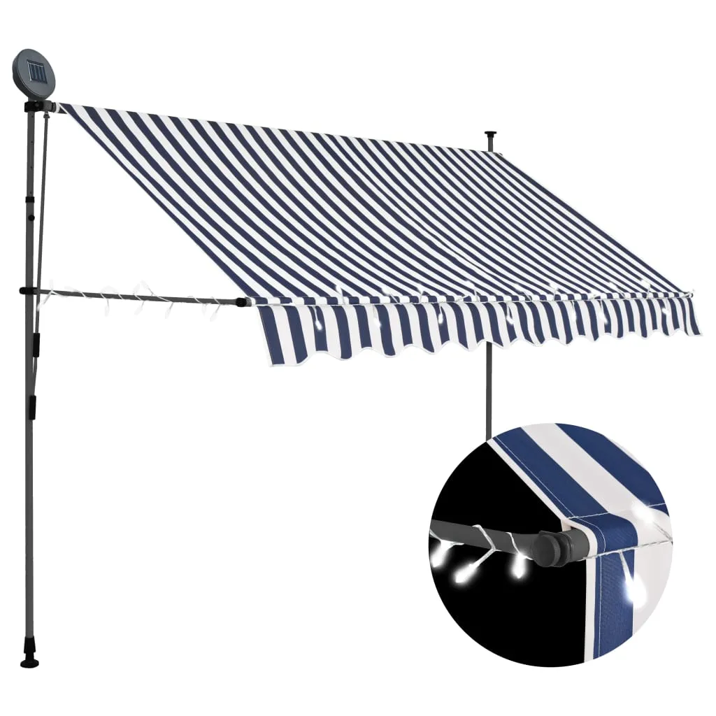 vidaXL Tenda da Sole Retrattile Manuale con LED 250 cm Blu e Bianca