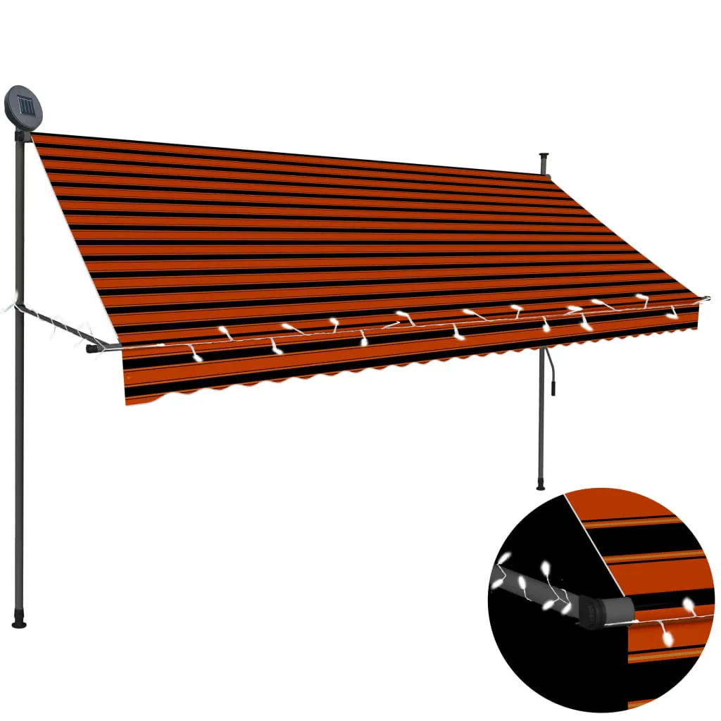 vidaXL Tenda da Sole Retrattile Manuale LED 300 cm Arancione e Marrone