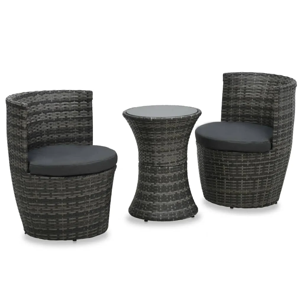 vidaXL Set da Bistrot 3 pz con Cuscini in Polyrattan Grigio