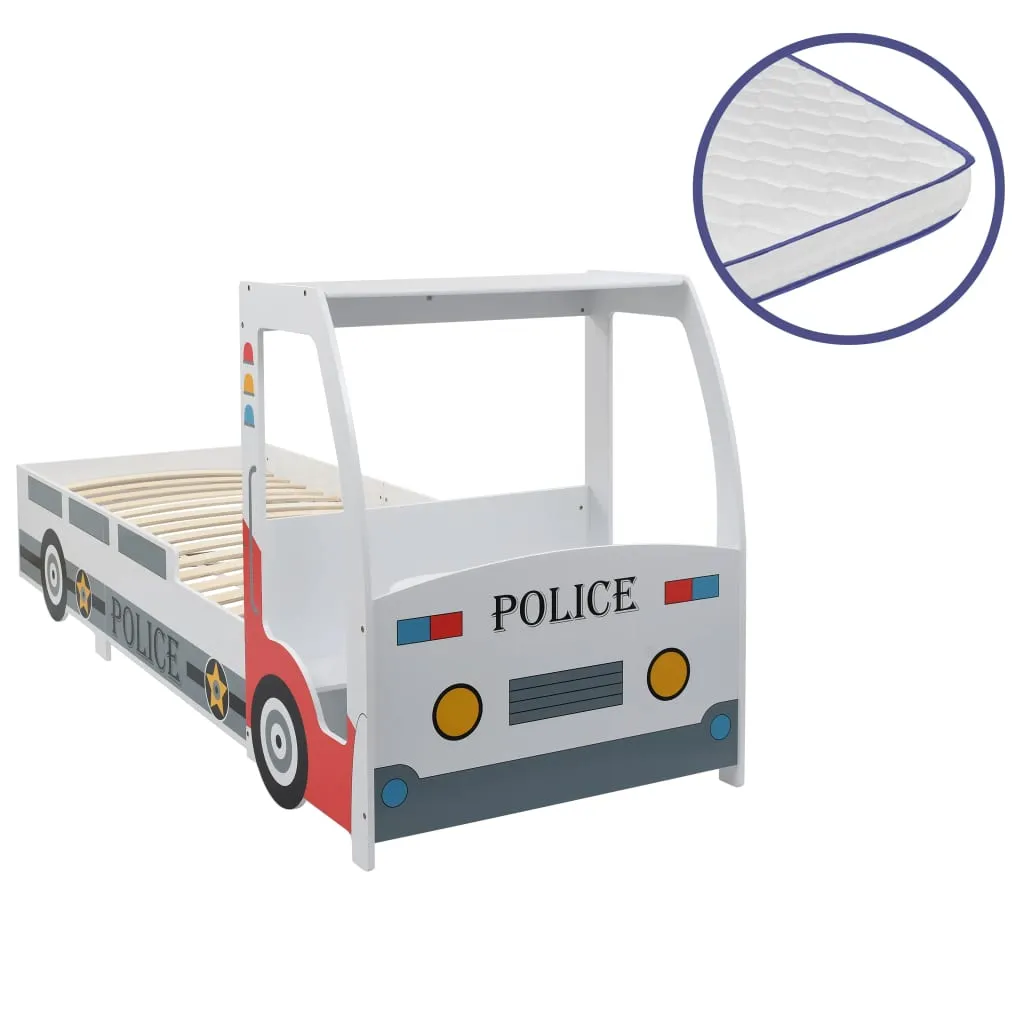 vidaXL Letto Bimbo Auto della Polizia con Materasso Memory 90x200 cm