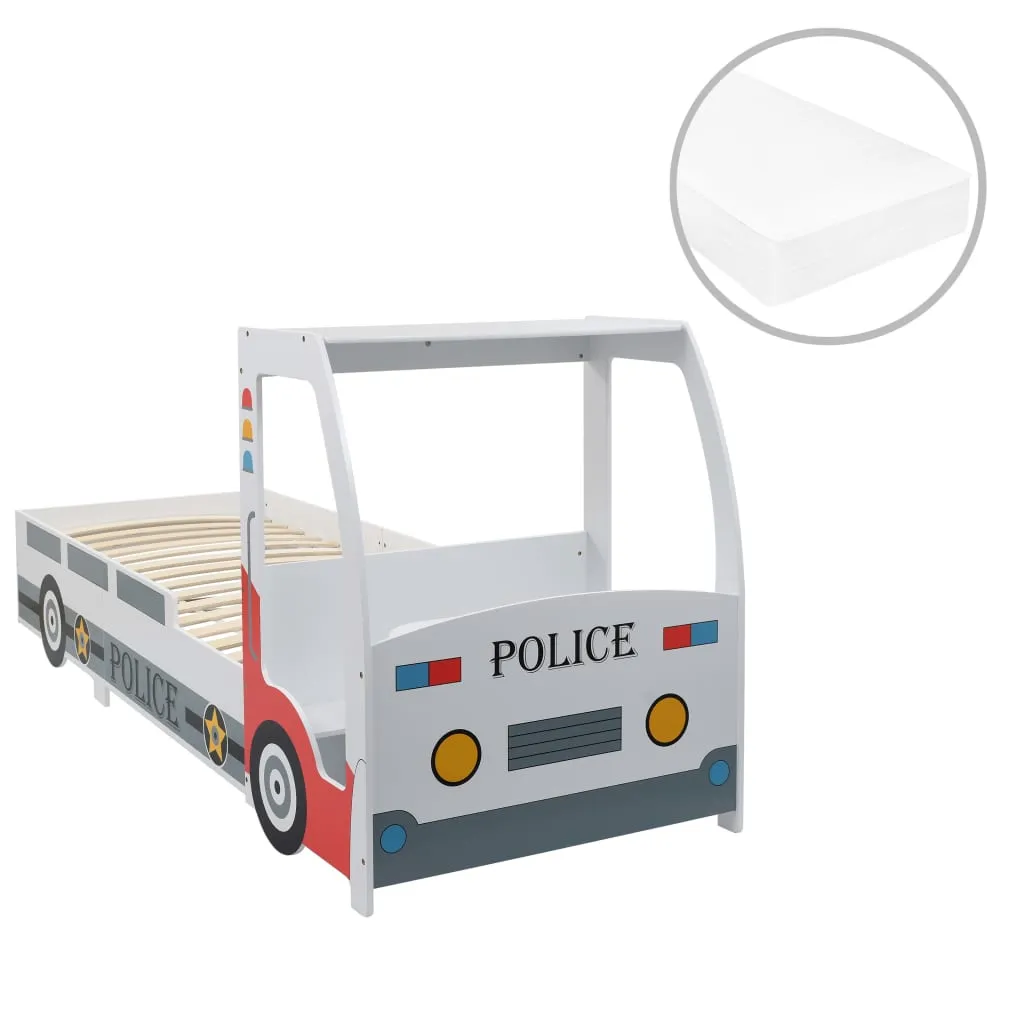 vidaXL Letto Bimbo Auto della Polizia con Materasso Memory 90x200 cm