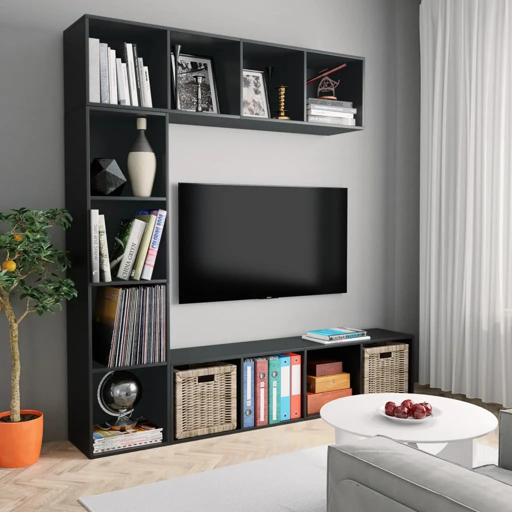 vidaXL Set Mobili Libreria/Porta TV 3 pz Nero 180x30x180 cm