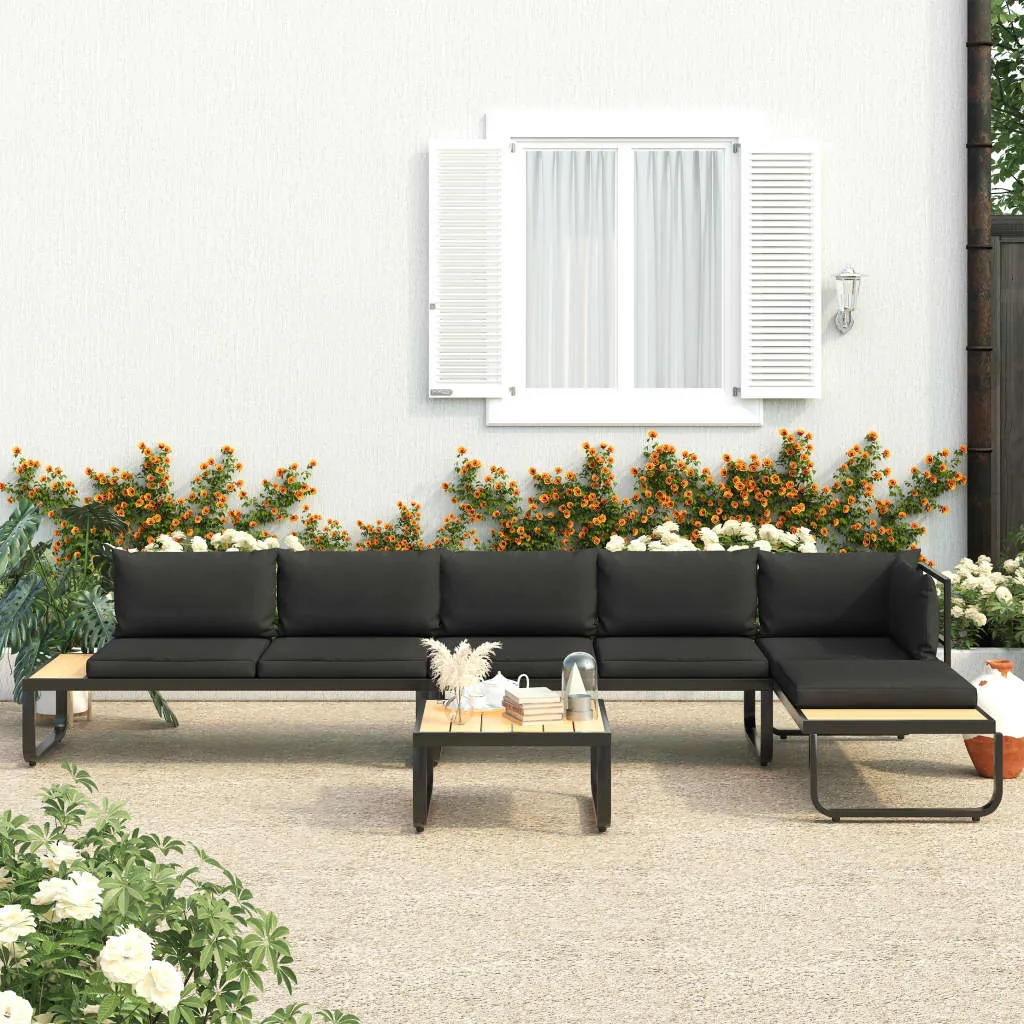 vidaXL Set Divano da Giardino 4 pz ad Angolo Cuscini in Alluminio WPC