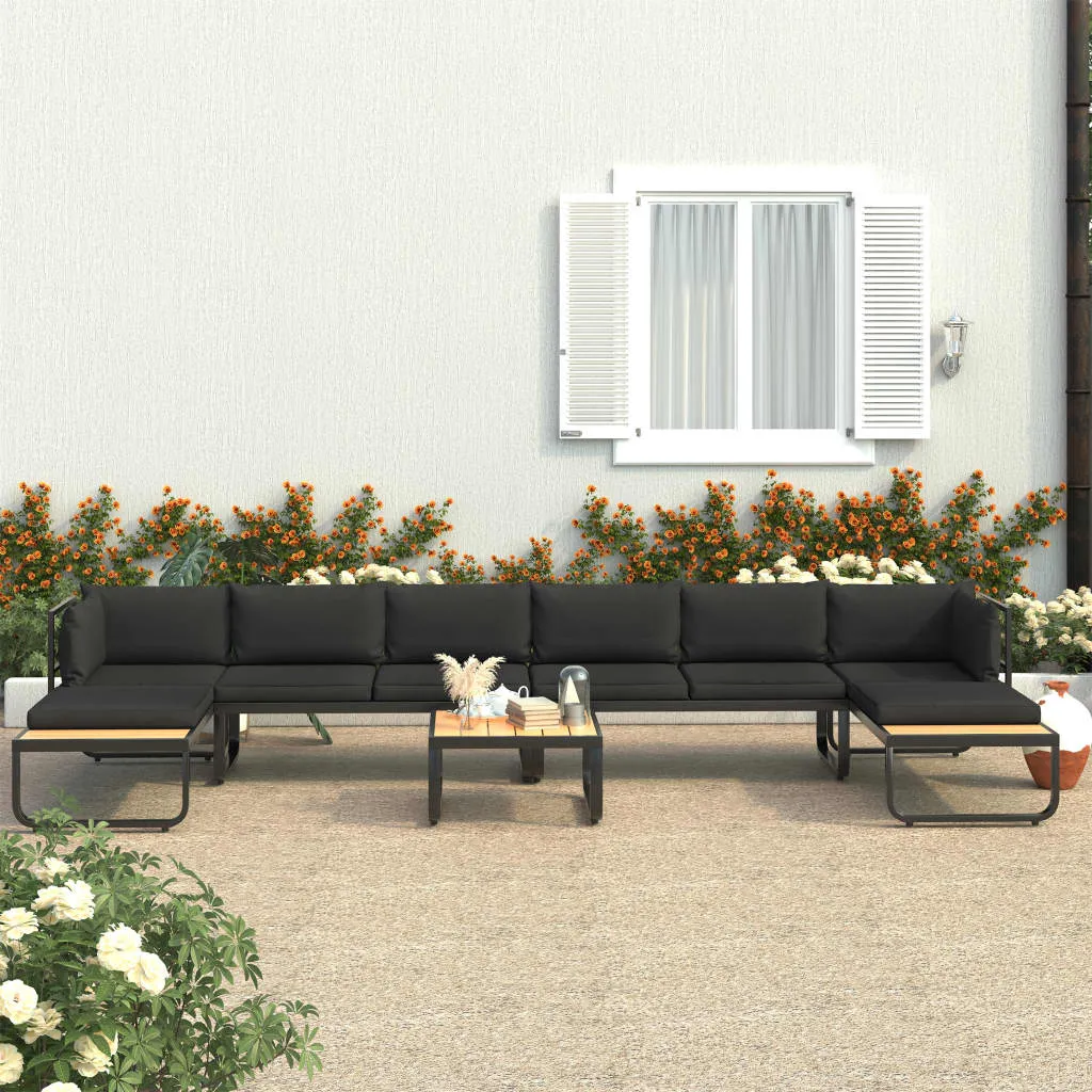 vidaXL Set Divano da Giardino 5 pz ad Angolo Cuscini in Alluminio WPC