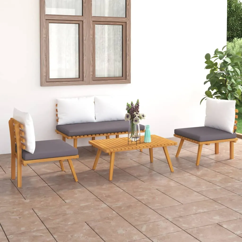 vidaXL Set Divani da Giardino 4 pz con Cuscini in Massello di Acacia