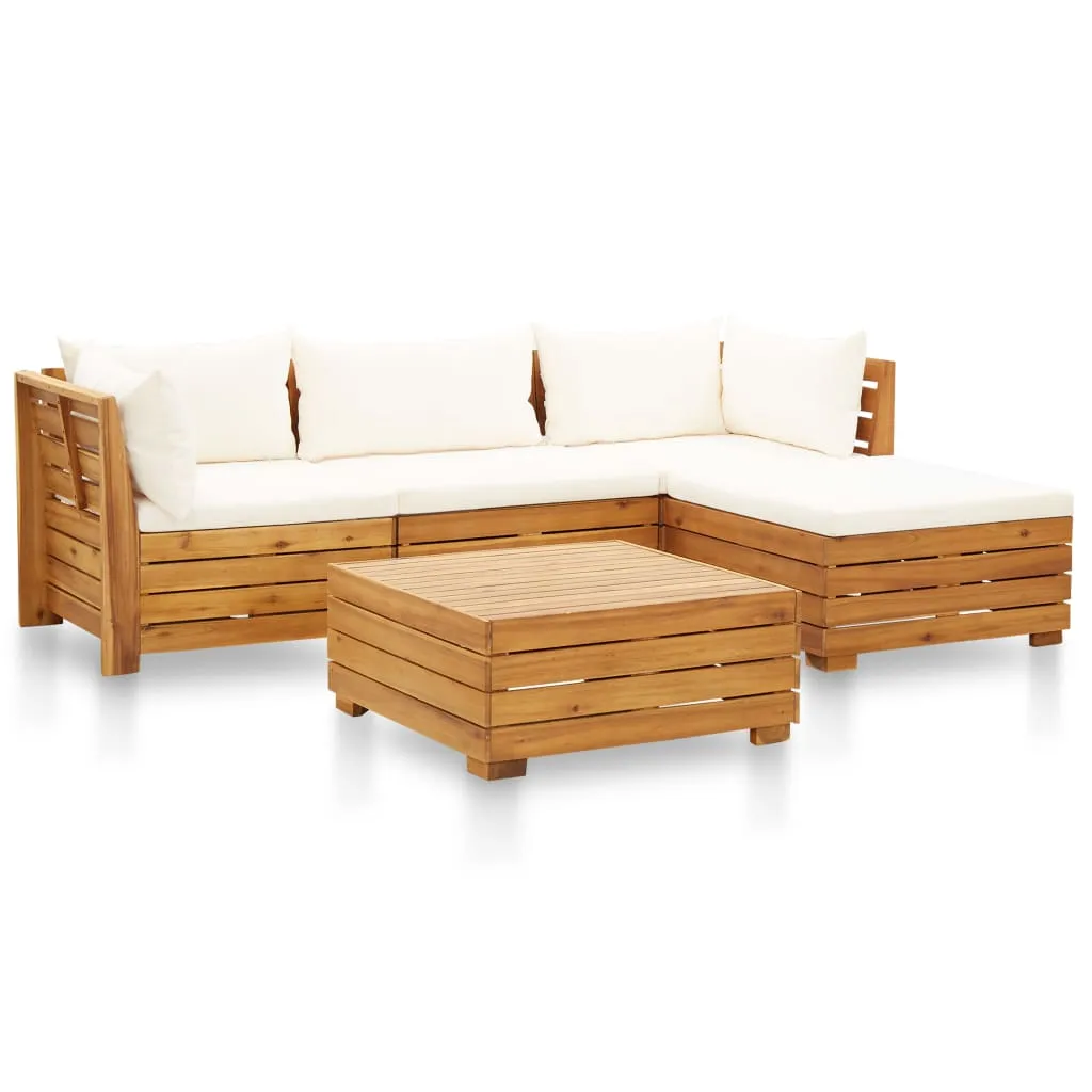 vidaXL Set Divani Giardino 5 pz con Cuscini Legno Acacia Bianco Crema