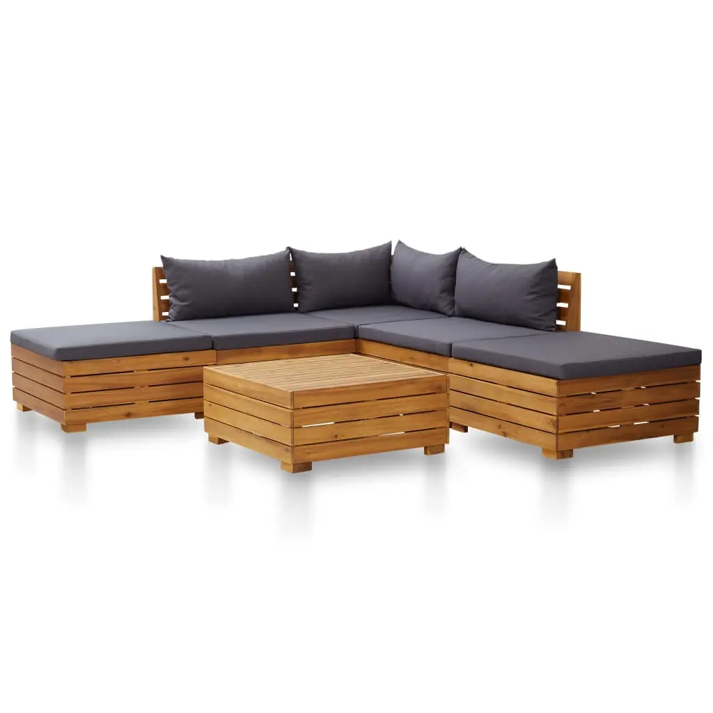 Set Divani Giardino 6 pz con Cuscini Legno Acacia Grigio Scuro