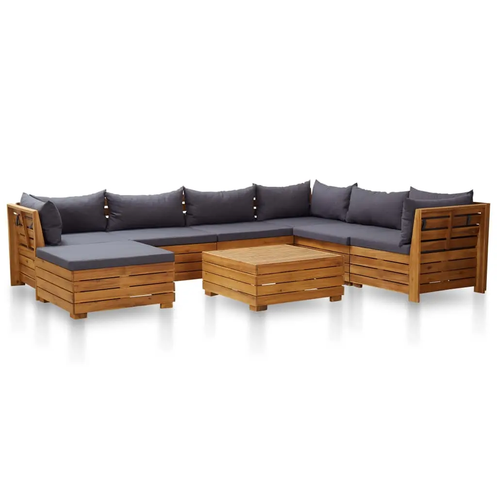 Set Divani Giardino 8 pz con Cuscini Legno Acacia Grigio Scuro