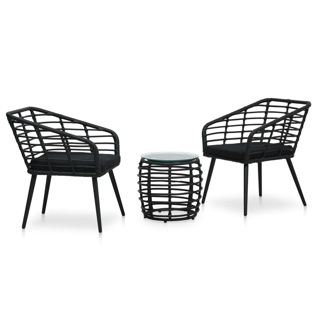 vidaXL Set da Bistrot 3 pz in Polyrattan Nero