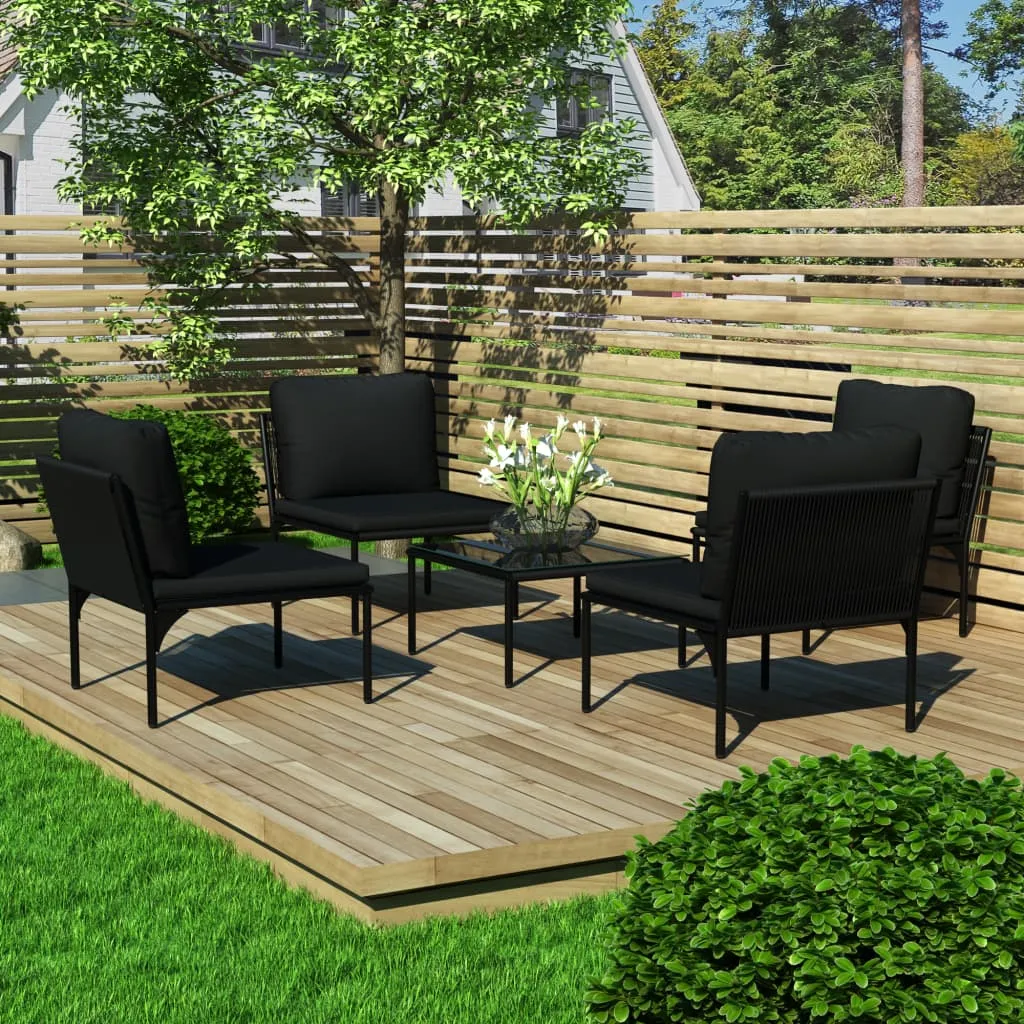 vidaXL Set Divani da Giardino 5 pz con Cuscini Neri in PVC