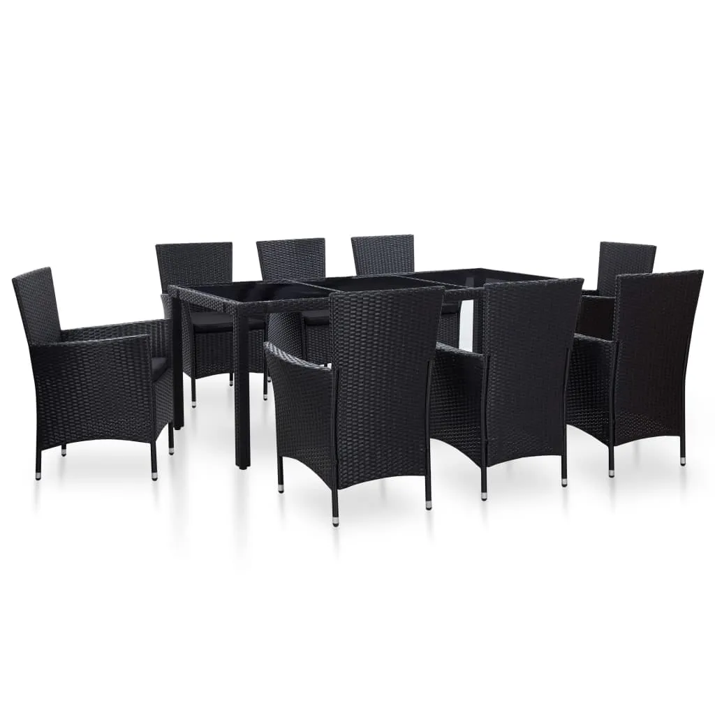 vidaXL Set da Pranzo per Giardino 9 pz in Polyrattan Nero