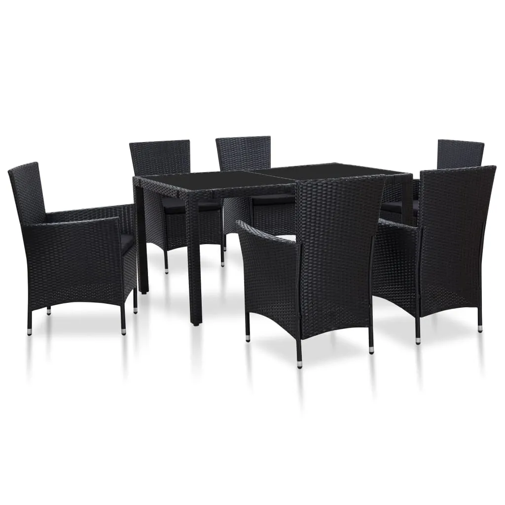 vidaXL Set Mobili da Pranzo per Giardino 7 pz in Polyrattan Nero