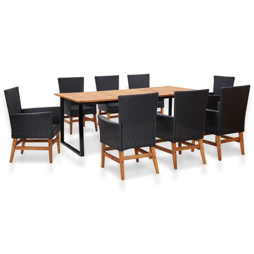 vidaXL Set da Pranzo da Giardino 9 pz Nero in Polyrattan e Acacia