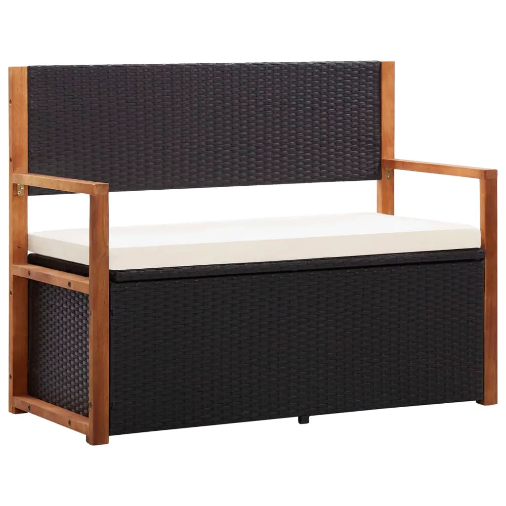 vidaXL Cassapanca 115 cm in Polyrattan e Legno Massello di Acacia Nero