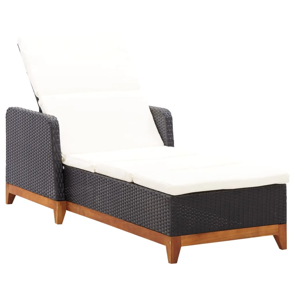 vidaXL Lettino Prendisole Polyrattan e Legno Massello di Acacia Nero