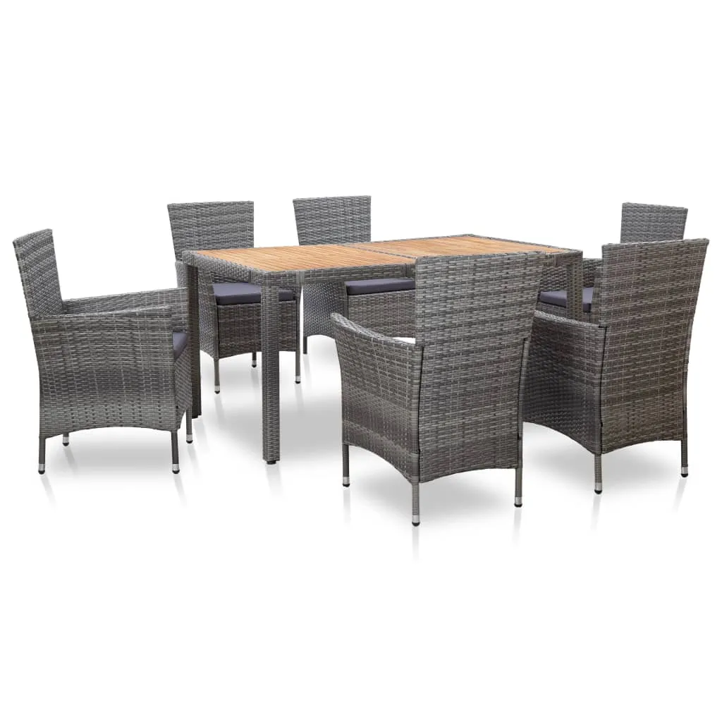 vidaXL Set da Pranzo per Esterni 7 pz con Cuscini in Polyrattan Grigio