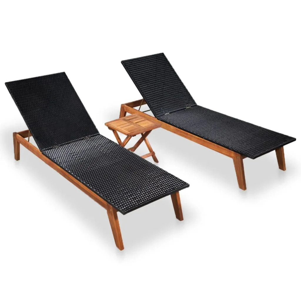 vidaXL Lettini Prendisole 2 pz con Tavolo in Polyrattan e Legno Acacia