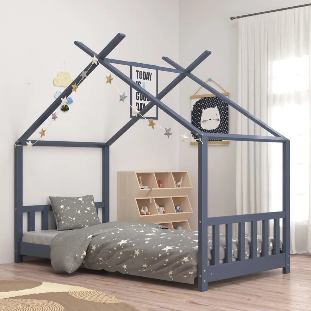 vidaXL Giroletto per Bambini Grigio in Legno Massello di Pino 80x160cm