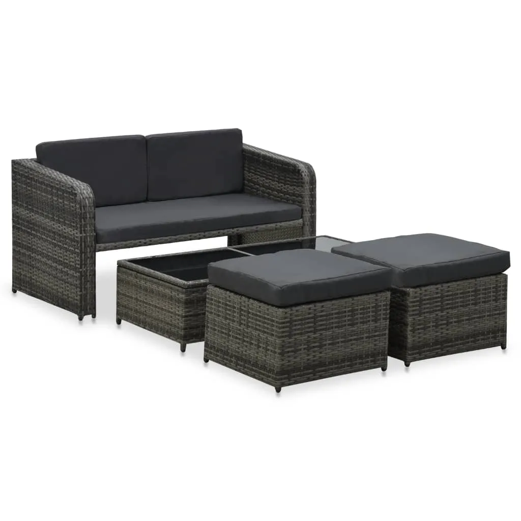 vidaXL Set Divani da Giardino 4 pz con Cuscini in Polyrattan Antracite