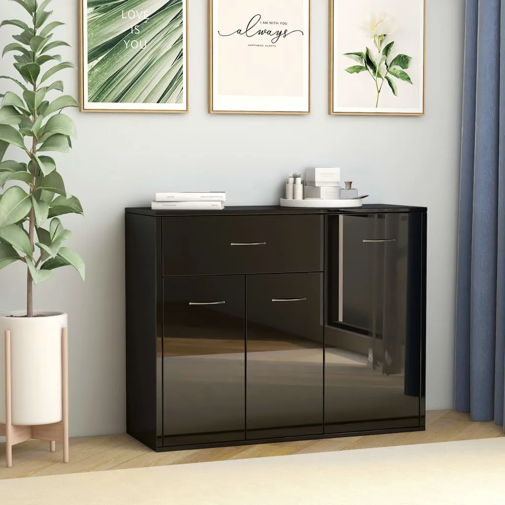 vidaXL Credenza Nero Lucido 88x30x70 cm in Legno Multistrato